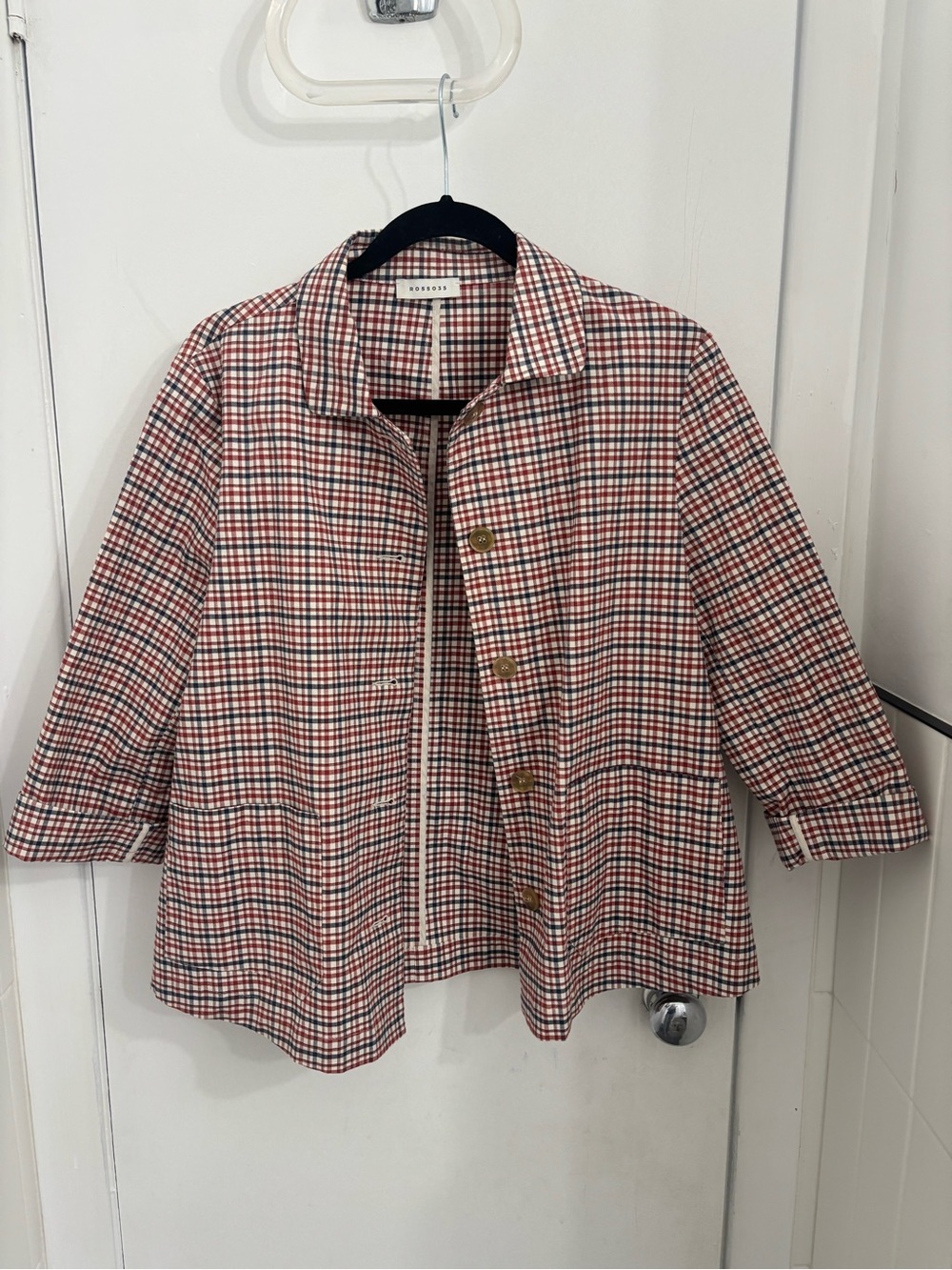 Rosso35 Red and White Plaid Button-Front Shirt Jacket
